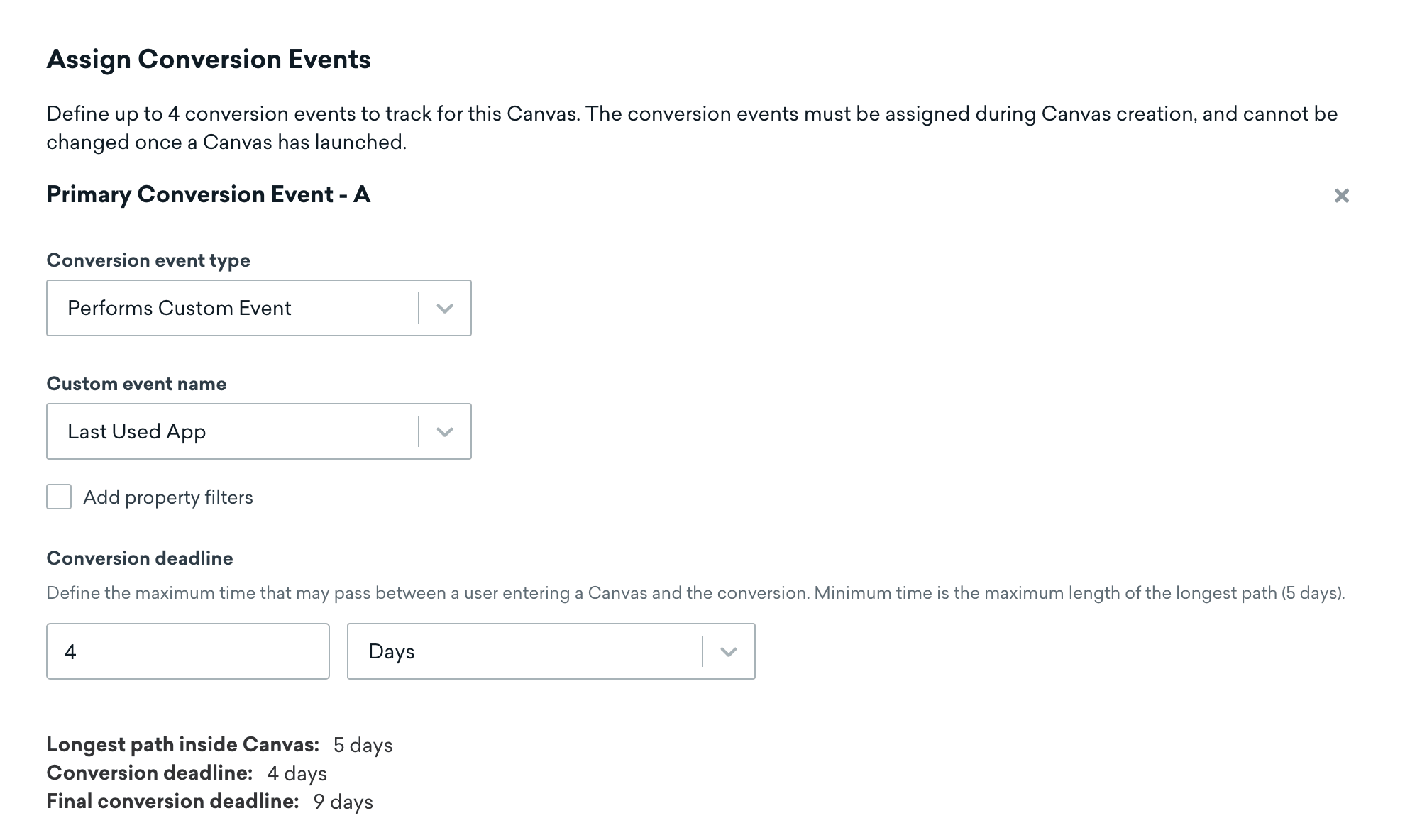 „Last Used App“ als ausgewählter Name des angepassten Events für das Konversions-Event.