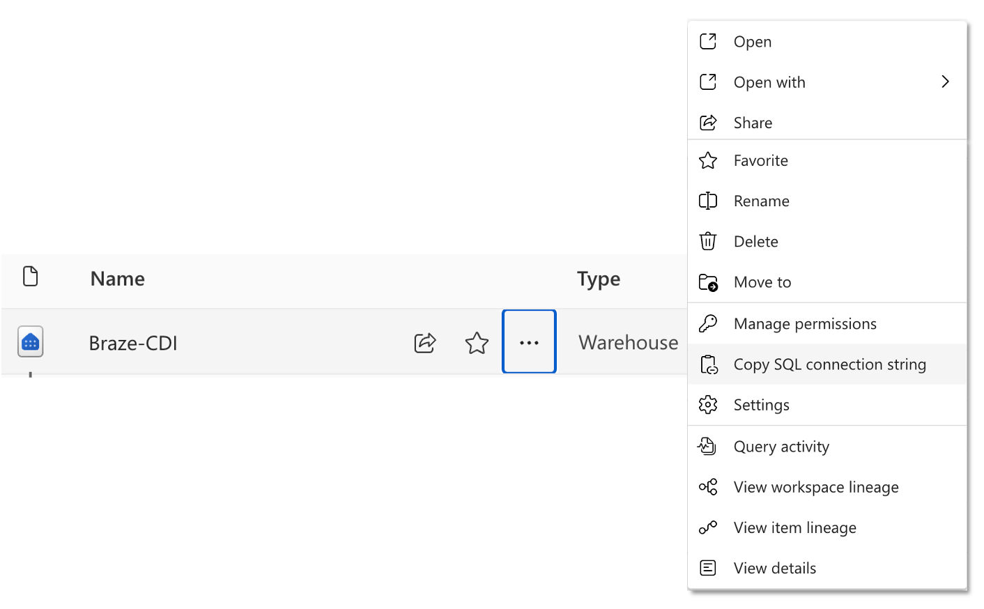 Die Seite „Fabric Console“ in Microsoft Azure, auf der Nutzer:innen die SQL-Verbindungszeichenfolge abrufen sollten.