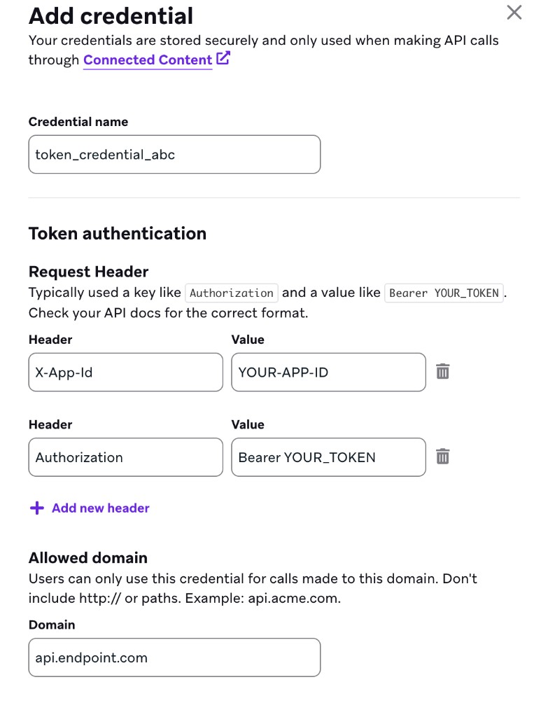 Ein Beispiel-Token „token_credential_abc“ mit Token-Authentifizierungsdetails.