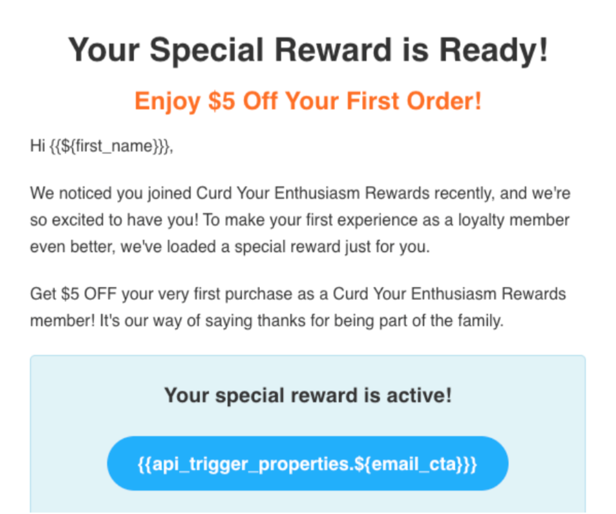 CTA-Abschnitt eines E-Mail-Templates mit dynamischen Platzhaltern