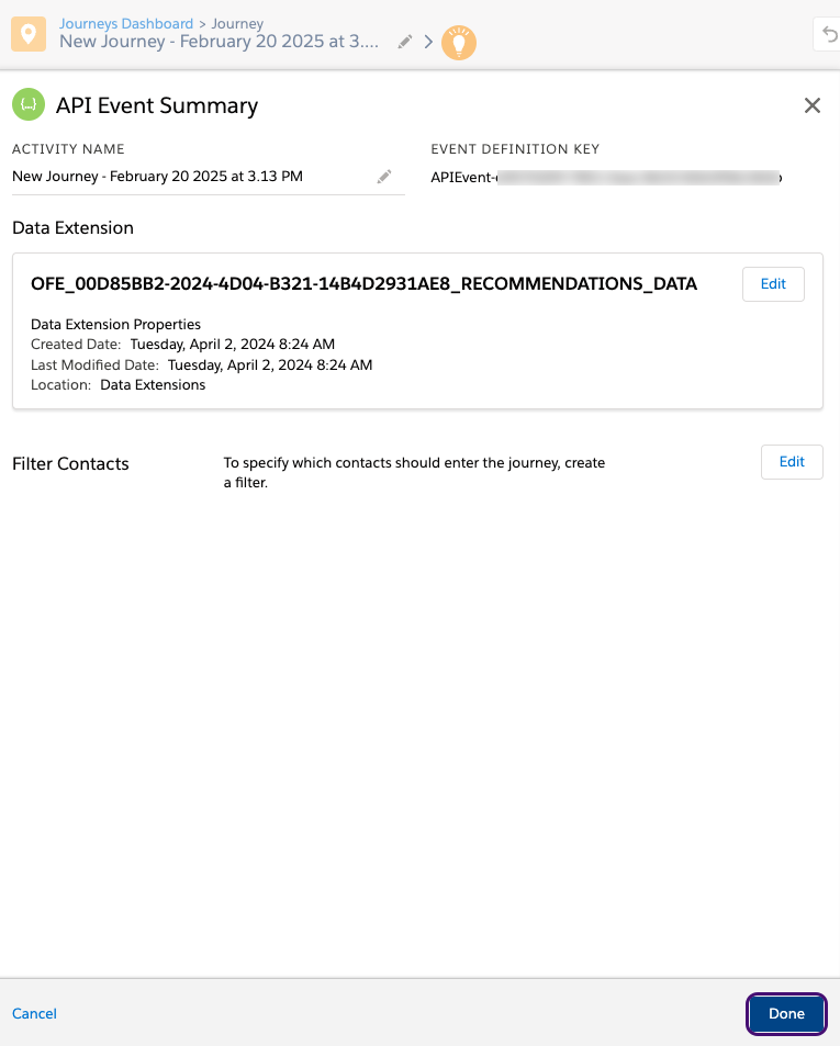 Zusammenfassung des API-Events.