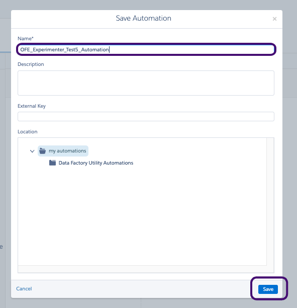 Eine Beispielautomatisierung „OFE_Experimenter_Test5_Automation“.