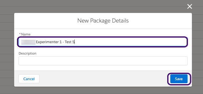 Ein App-Paket mit dem Namen „Experimenter 1 - Test 5“.