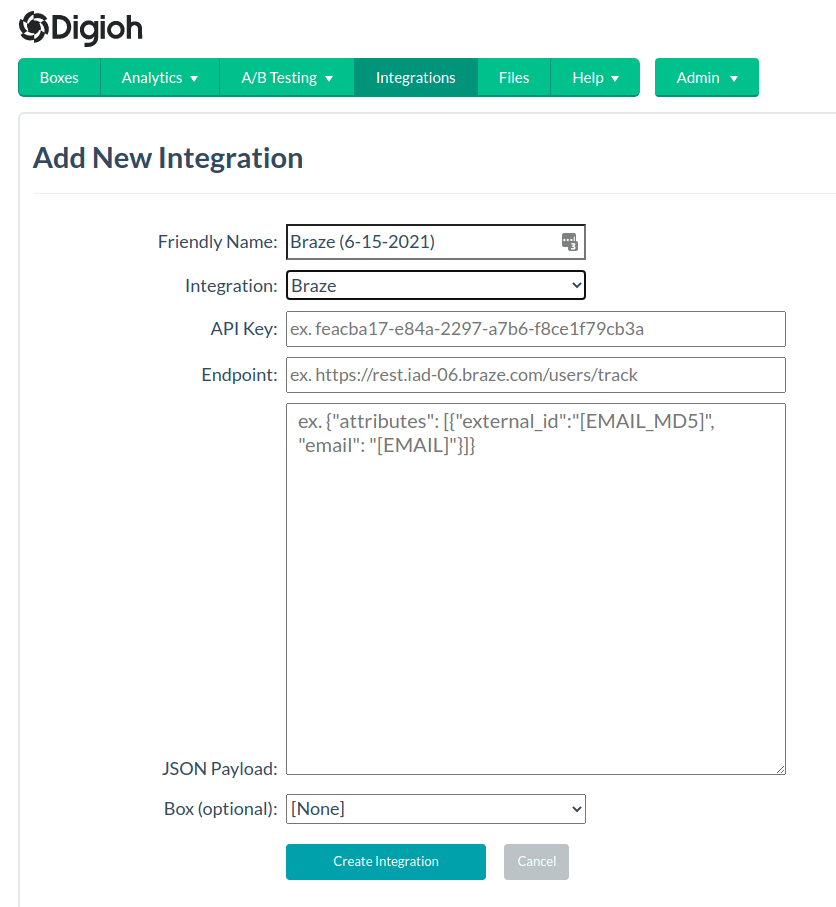 „Wählen Sie die richtige Integration aus dem Dropdown aus“