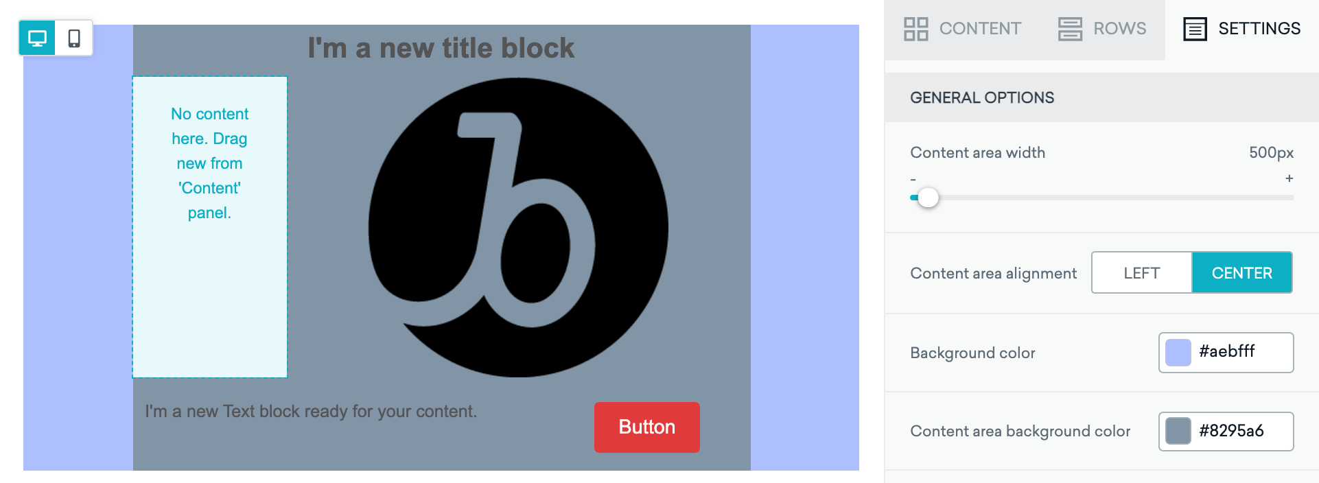 Beispiel der Farbschichtung im Drag-and-Drop-Editor.