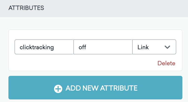 Der Abschnitt „Attributes“ mit dem Attribut „clicktracking“, das für einen Link deaktiviert ist.