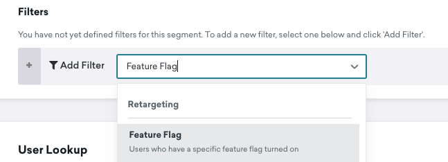 Der Abschnitt „Filter“ mit dem Begriff „Feature-Flag“ in der Filtersuchleiste.