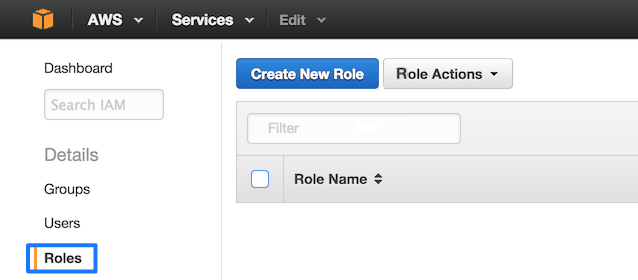 Die Seite „Roles“ mit dem Button zum Erstellen einer neuen Rolle.