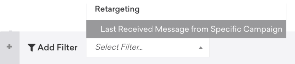 Ein Zielgruppen-Filter mit der Auswahl „Last Received Message From Specific Campaign“.