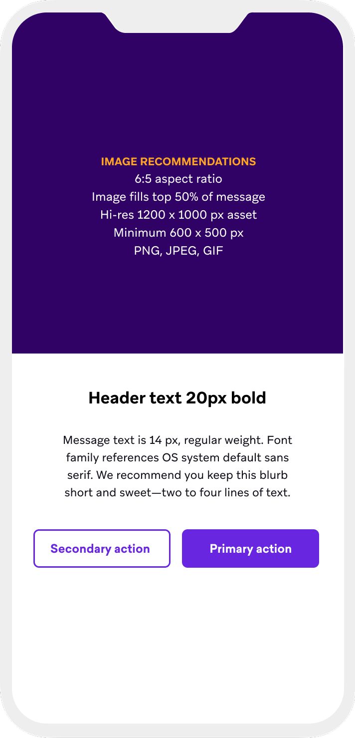 Eine In-App-Nachricht im Vollbildmodus, die auf dem gesamten Telefonbildschirm angezeigt wird.