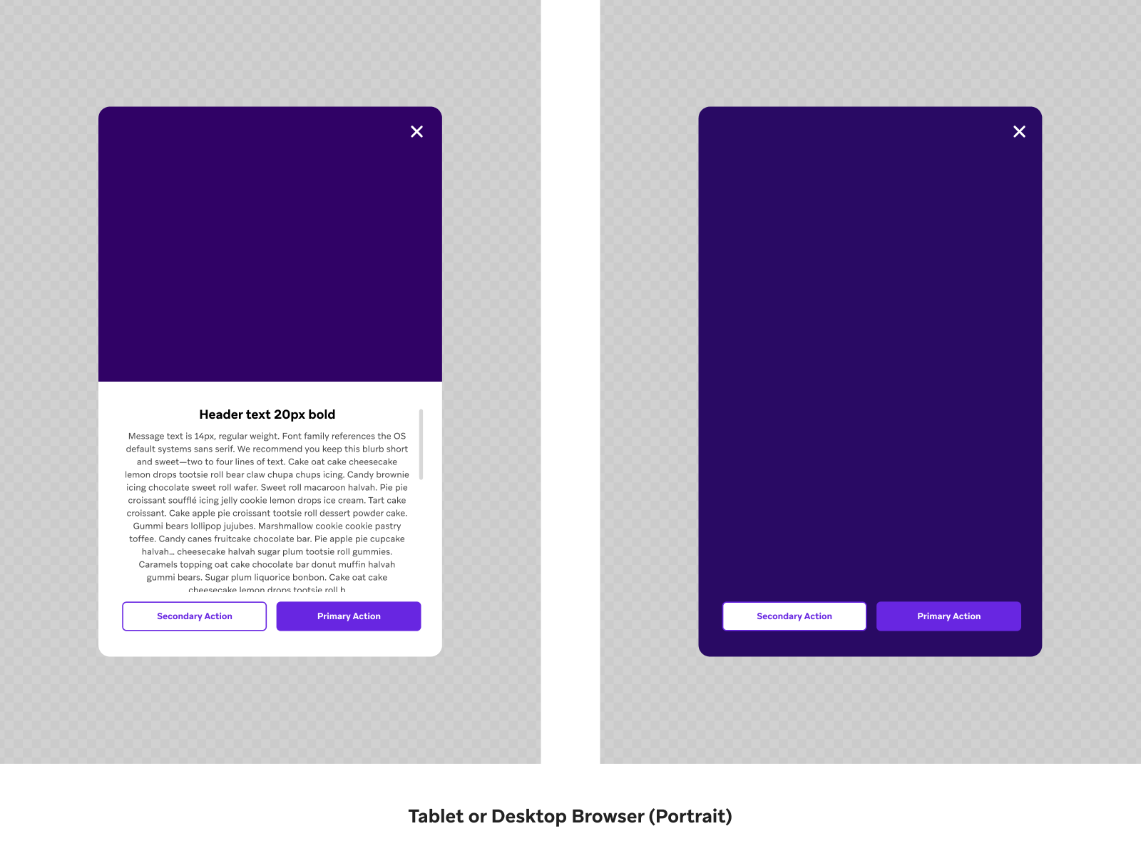 Vollbild-In-App-Nachricht, wie sie auf einem großen Bildschirm im Hochformat erscheinen würde. Die Nachricht wird als großes Modal in der Mitte des Bildschirms angezeigt.