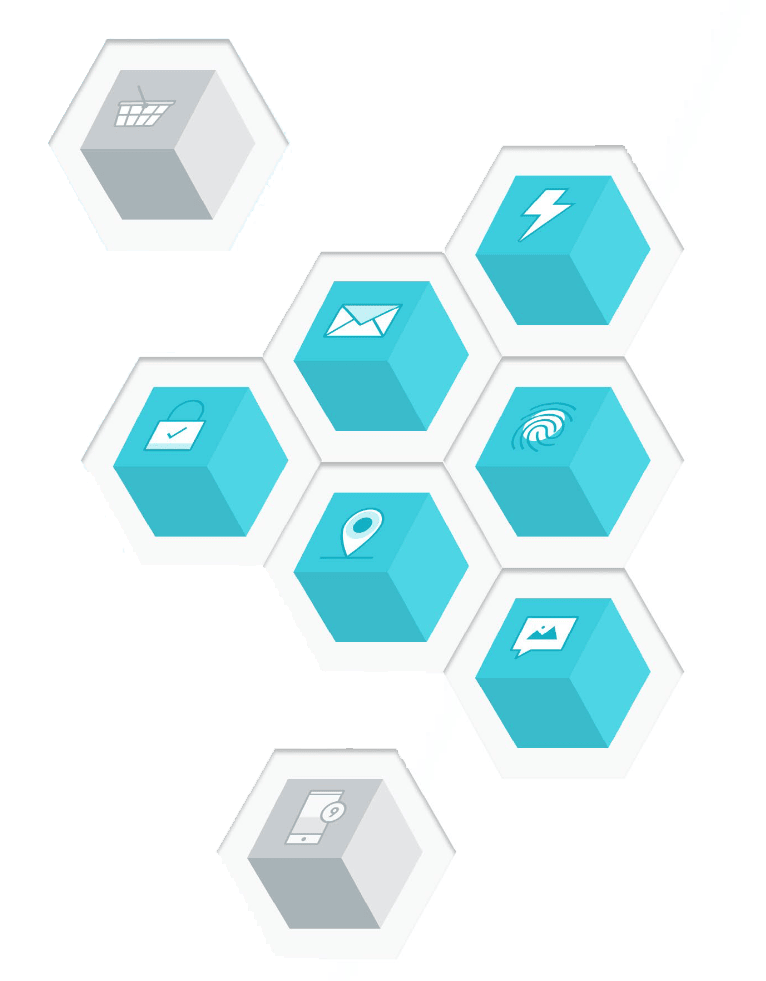 Symbole für verschiedene Kanäle, wie E-Mail, Warenkorb, Bilder, Geolocation usw.