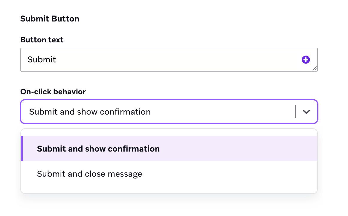 Klickverhalten eingestellt auf „Submit responses and display confirmation page“.