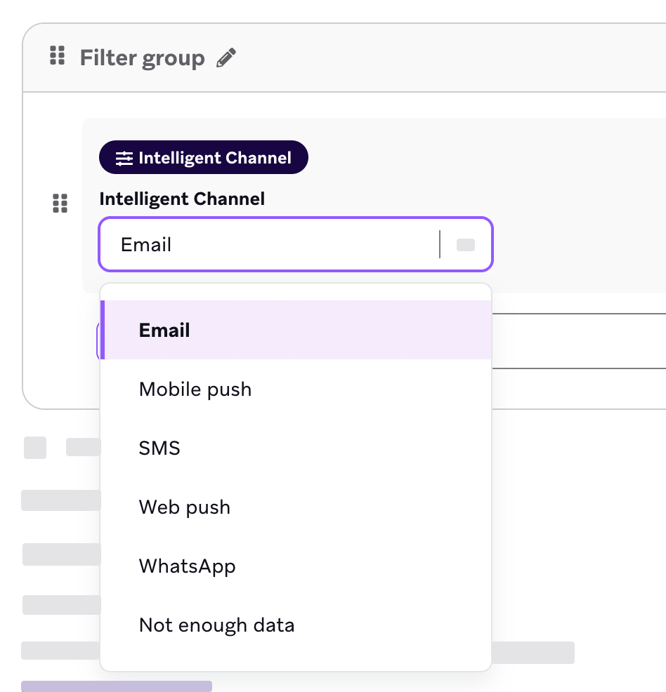 Der intelligente Kanalfilter mit einem Dropdown-Menü für die verschiedenen Kanäle, die ausgewählt werden können.