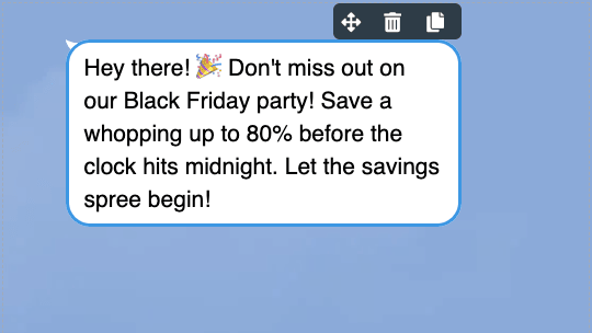 Eine Textnachricht, die Nutzer:innen daran erinnert, die Black-Friday-Party nicht zu vergessen und bis zu 80 % vor Mitternacht zu sparen.