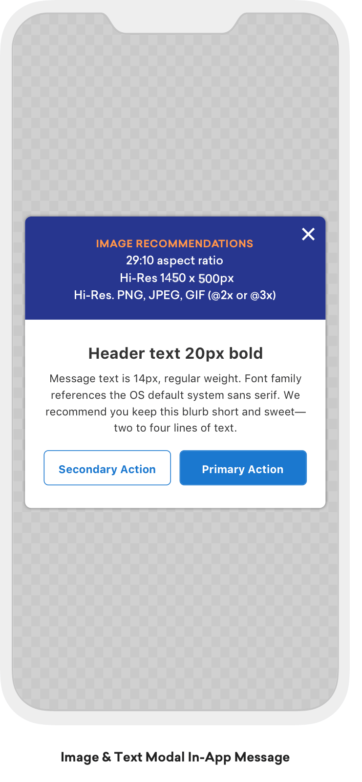 Eine modale In-App-Nachricht in der Mitte des Telefondisplays.
