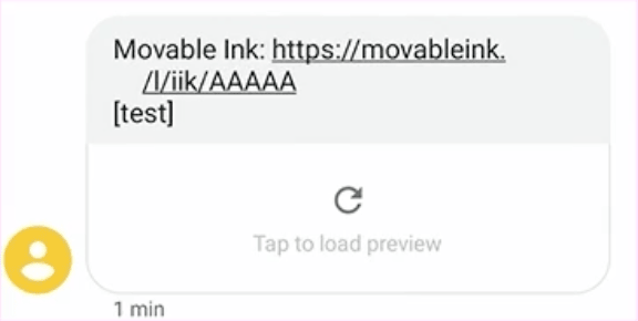 Ein Android-Gerät zeigt die Aufforderung „Tap to load preview“ für eine SMS-Link-Vorschau an