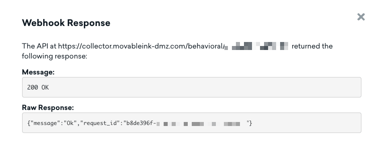 Webhook-Antwortnachricht in Braze mit einer 200-OK-Antwort.