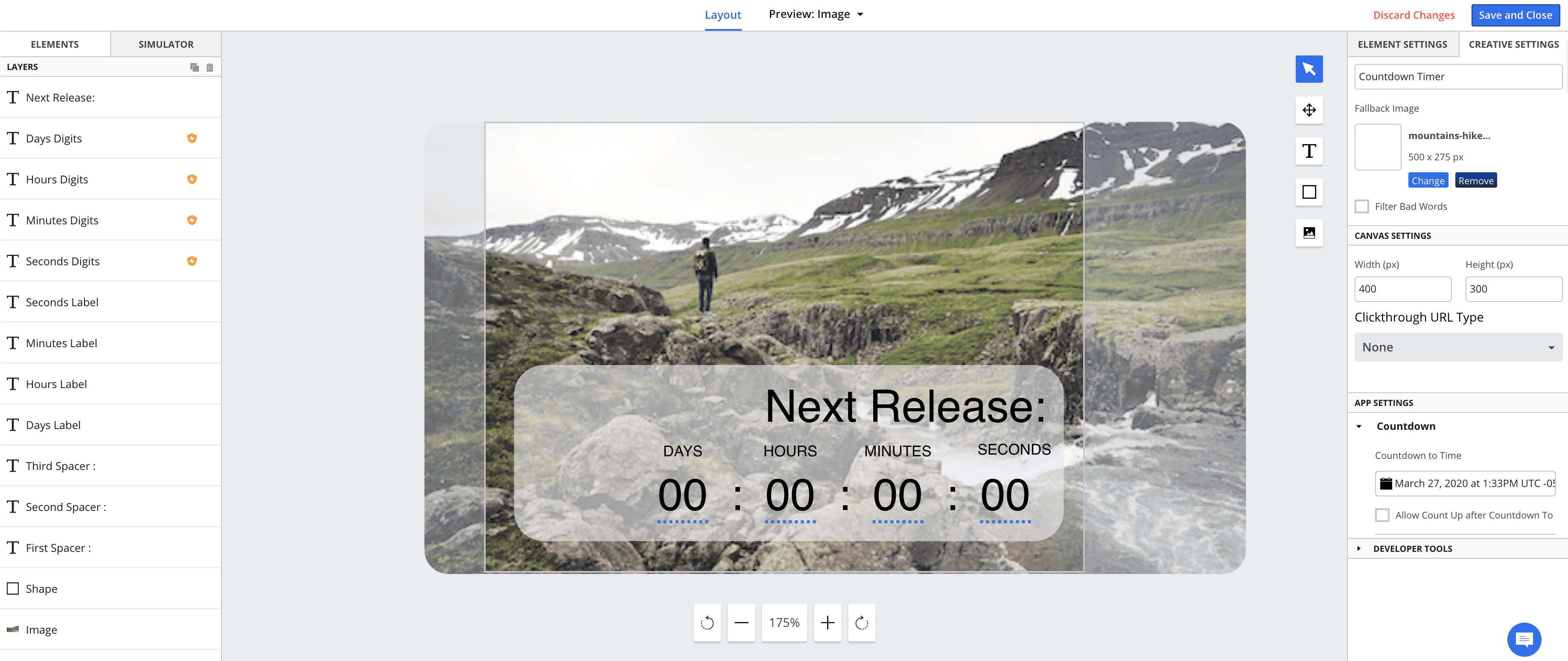 Der Movable Ink Block-Editor zeigt die verschiedenen anpassbaren Elemente.