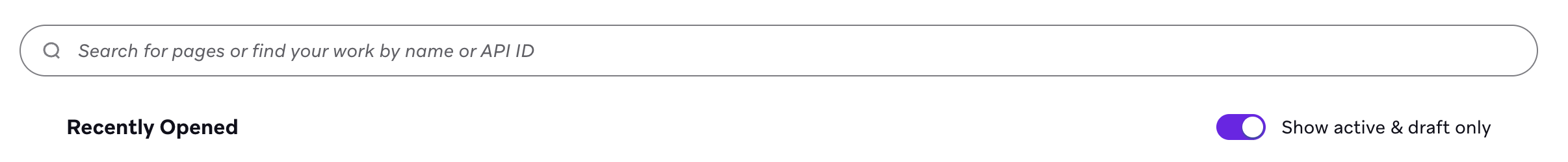 Der Schalter „Show active and draft only“.