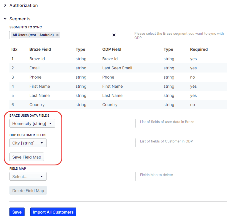 Optimizely-Braze-Segment-Feldzuordnungen speichern