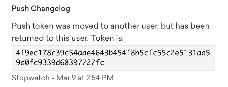 Push-Changelog mit einem Beispiel-Push-Token.