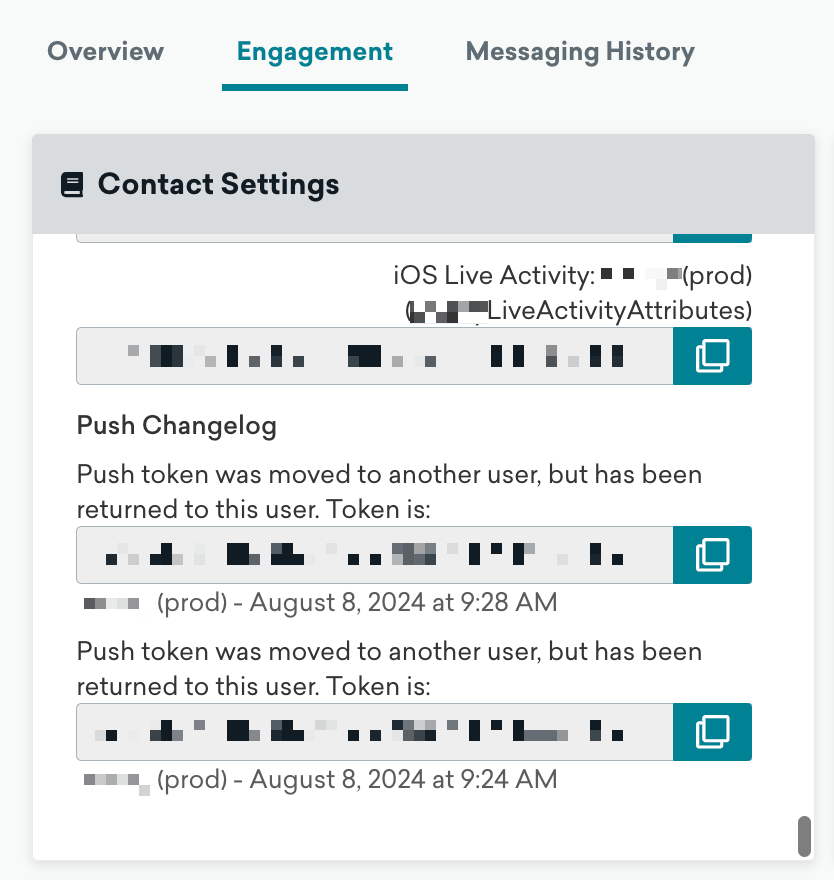 Das „Push Changelog“ im Abschnitt „Contact Settings“.