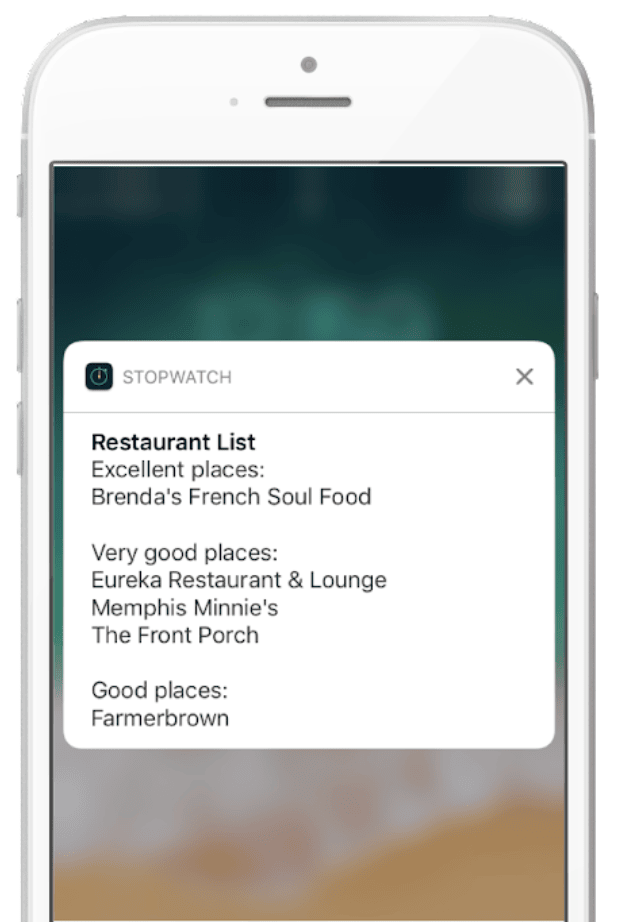 Darstellung einer Restaurantliste, die durch den endgültigen Beispielaufruf generiert wurde.