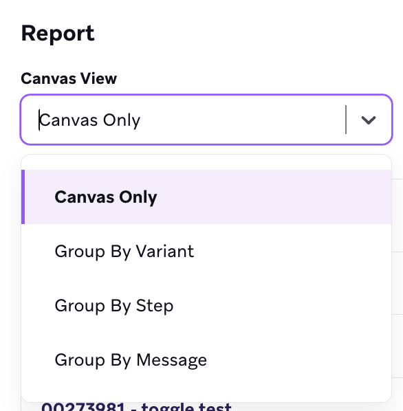 Das geöffnete Dropdown „Canvas-Ansicht“.