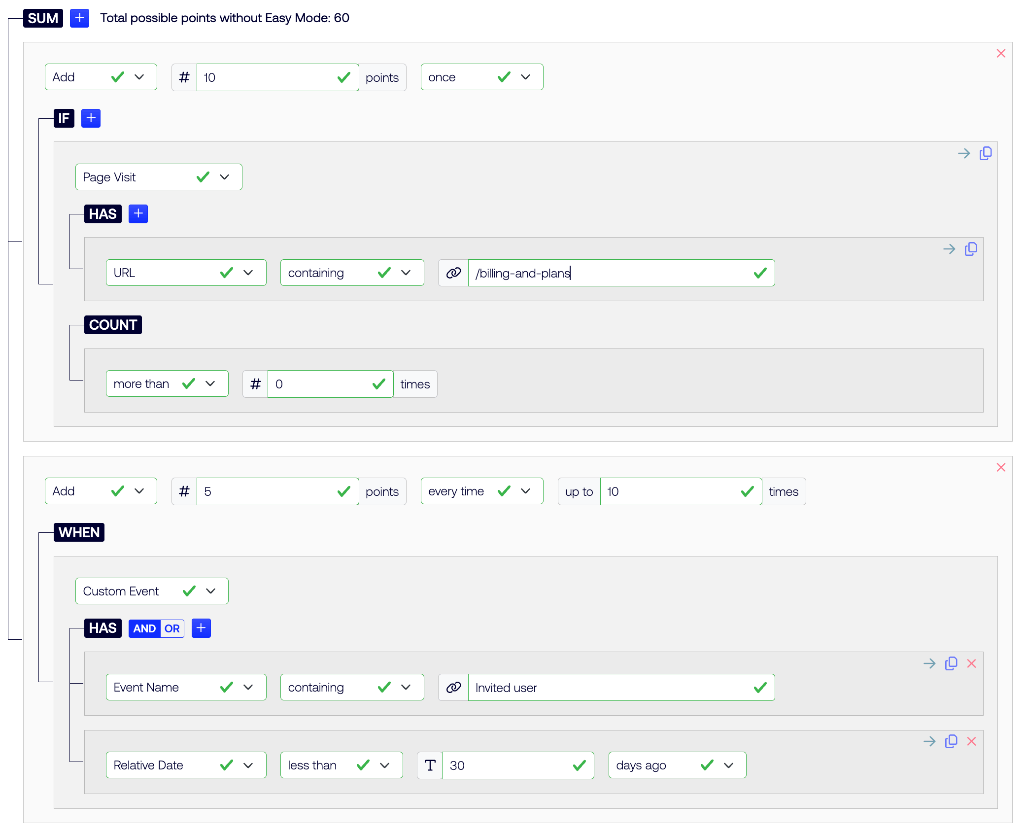Beispiel für ein einfaches Click-not-Code-Lead-Scoring-Modell in SalesWings