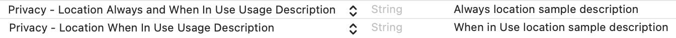 Info.plist-Standort-Strings in Xcode