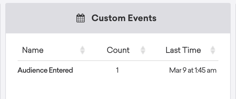 Der Abschnitt für angepasste Attribute in einem Nutzerprofil listet „Audience Entered“ „1“ Mal auf, wobei der letzte Zeitpunkt „9. März um 1:45 Uhr“ ist.