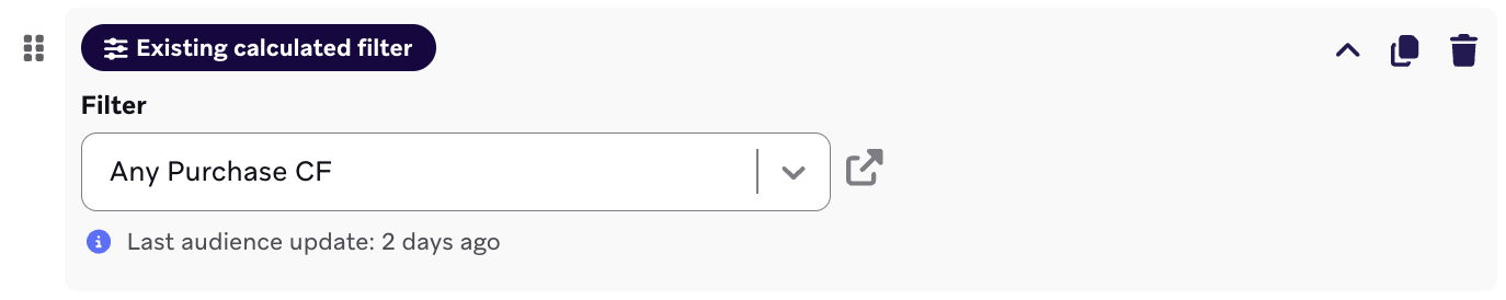 Berechneter Filter in einem Segment-Builder mit einem Symbol zum Anzeigen weiterer Details.