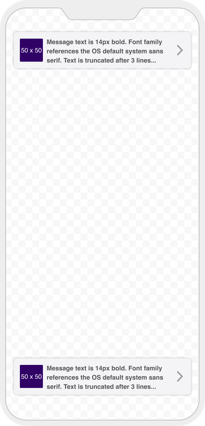 Eine In-App-Nachricht mit Slideup am unteren und oberen Rand des Telefondisplays.