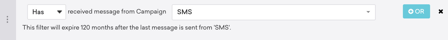 Segmentierungsfilter „Hat Nachricht aus Campaign „SMS retargeting“ erhalten".