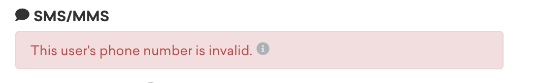 Beispiel einer Fehlermeldung für ungültige Telefonnummern in Braze.