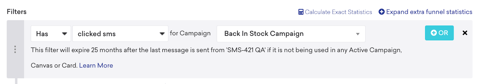 Screenshot zum Retargeting von Nutzer:innen, die auf eine bestimmte SMS-, MMS- oder RCS-Campaign geklickt haben.