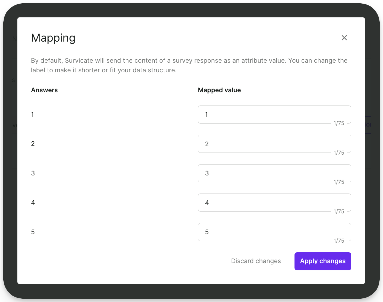 Klicken Sie auf „Edit mapping“, um diese Werte zu ändern