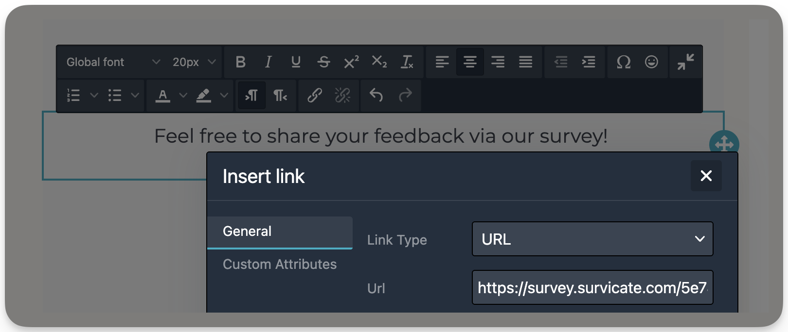 Verbergen Sie den Link zur Umfrage hinter einem CTA-Button oder einem Hyperlink in Ihrer Braze-E-Mail.