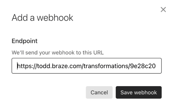 Typeform-Webhook-Einrichtung mit dem Feld „Destination URL“.