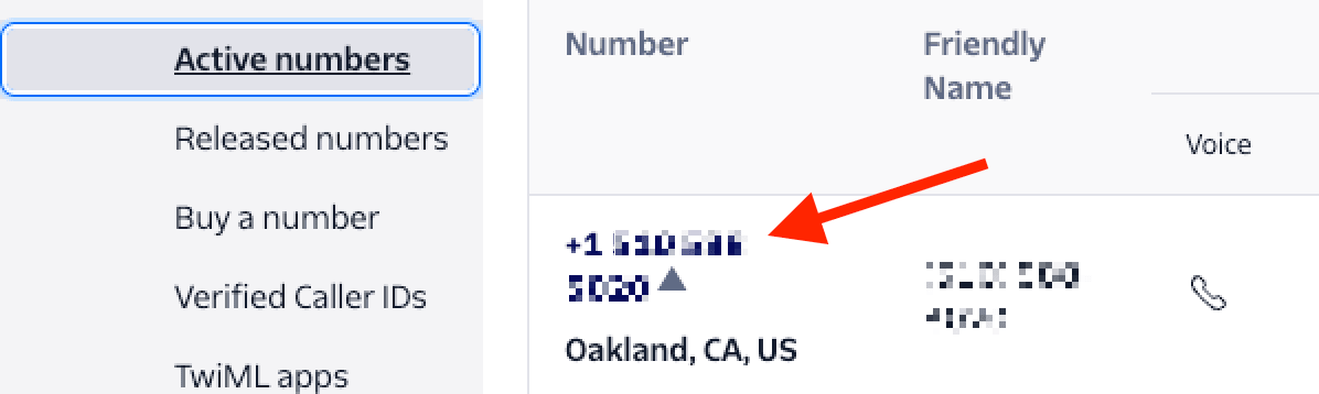 „Active Numbers“ mit der gekauften Telefonnummer.