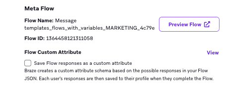 Meta-Flow-Abschnitt mit einer Option zum Anzeigen des angepassten Flow-Attributs.