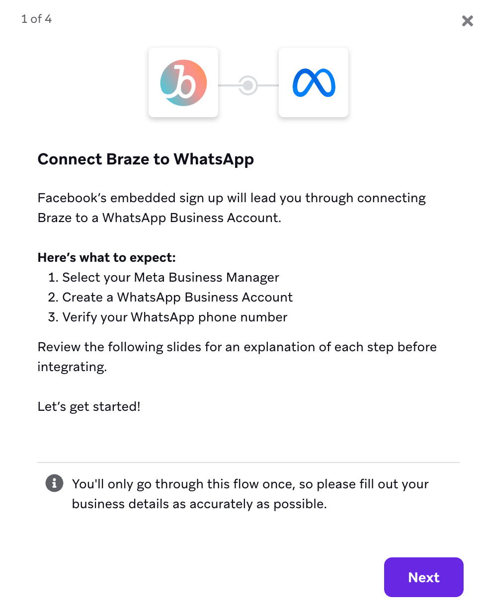 Anleitung zum Verbinden von Braze mit WhatsApp.