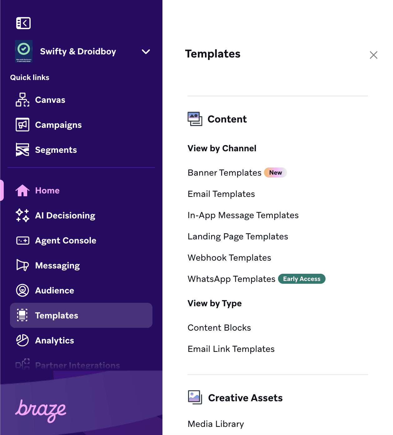 WhatsApp-Templates im Template-Navigationsmenü.