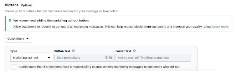 Abschnitt zur Konfiguration eines Marketing-Opt-out-Buttons.