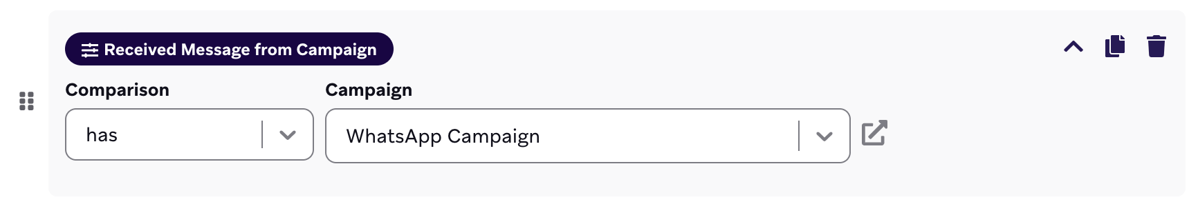 Filter für den Empfang einer WhatsApp-Campaign.