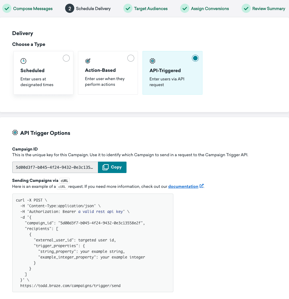 API-getriggerte Zustellung