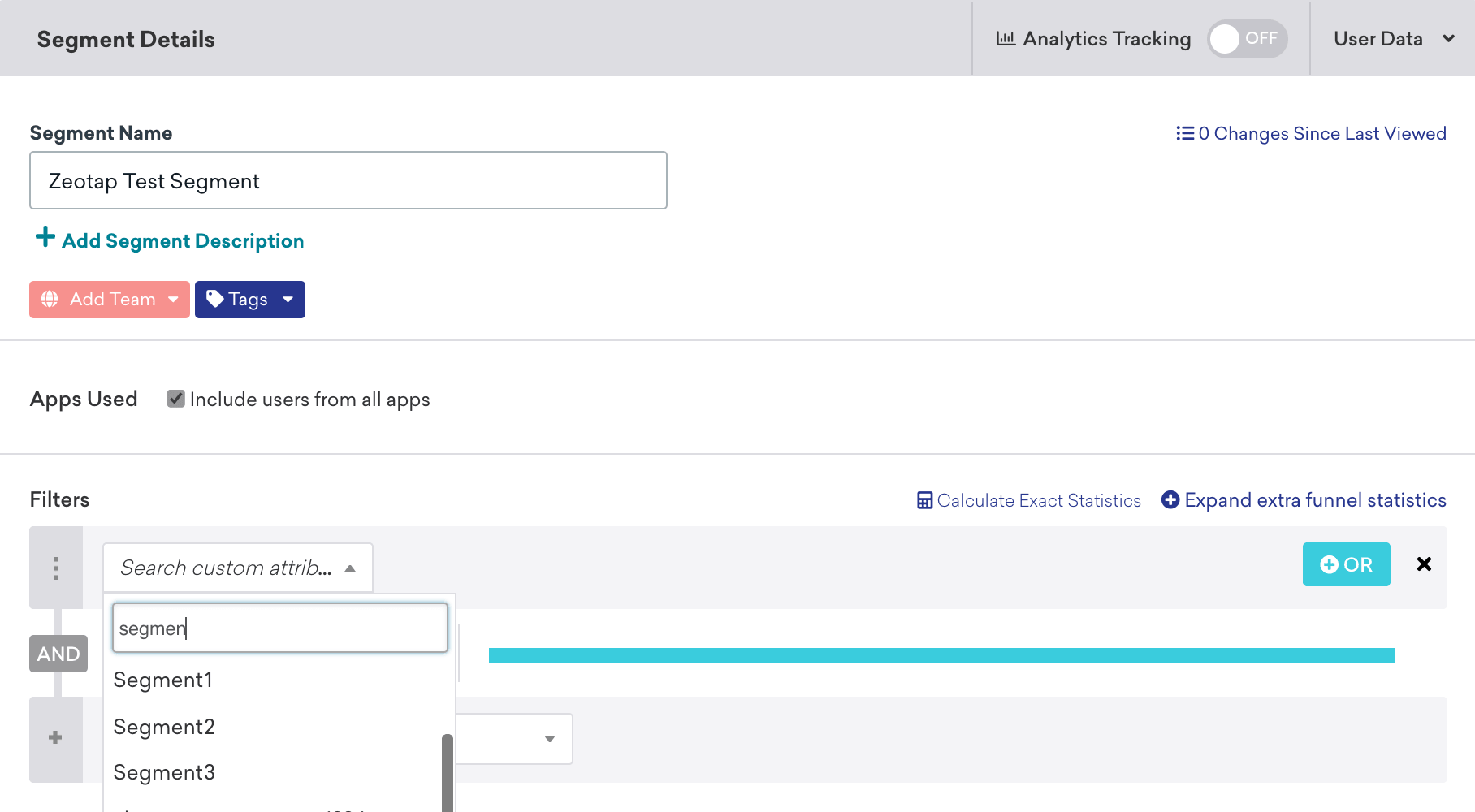 Im Braze Segment Builder finden Sie die importierten Segmente, die als angepasste Attribute festgelegt sind.