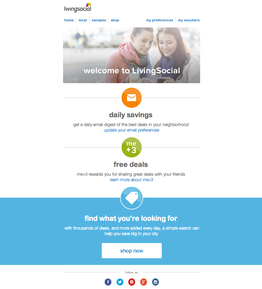 Onboarding-E-Mail von LivingSocial, die neue Nutzer:innen willkommen heißt.