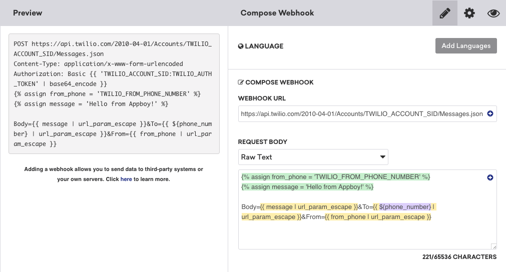 Webhook-Anfragetext